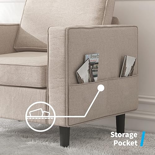 Miniatura 6 de Mjkone Sillón, silla decorativa con bolsillos de almacenamiento, moderna silla individual para sala de estar, apartamento, espacios pequeños,