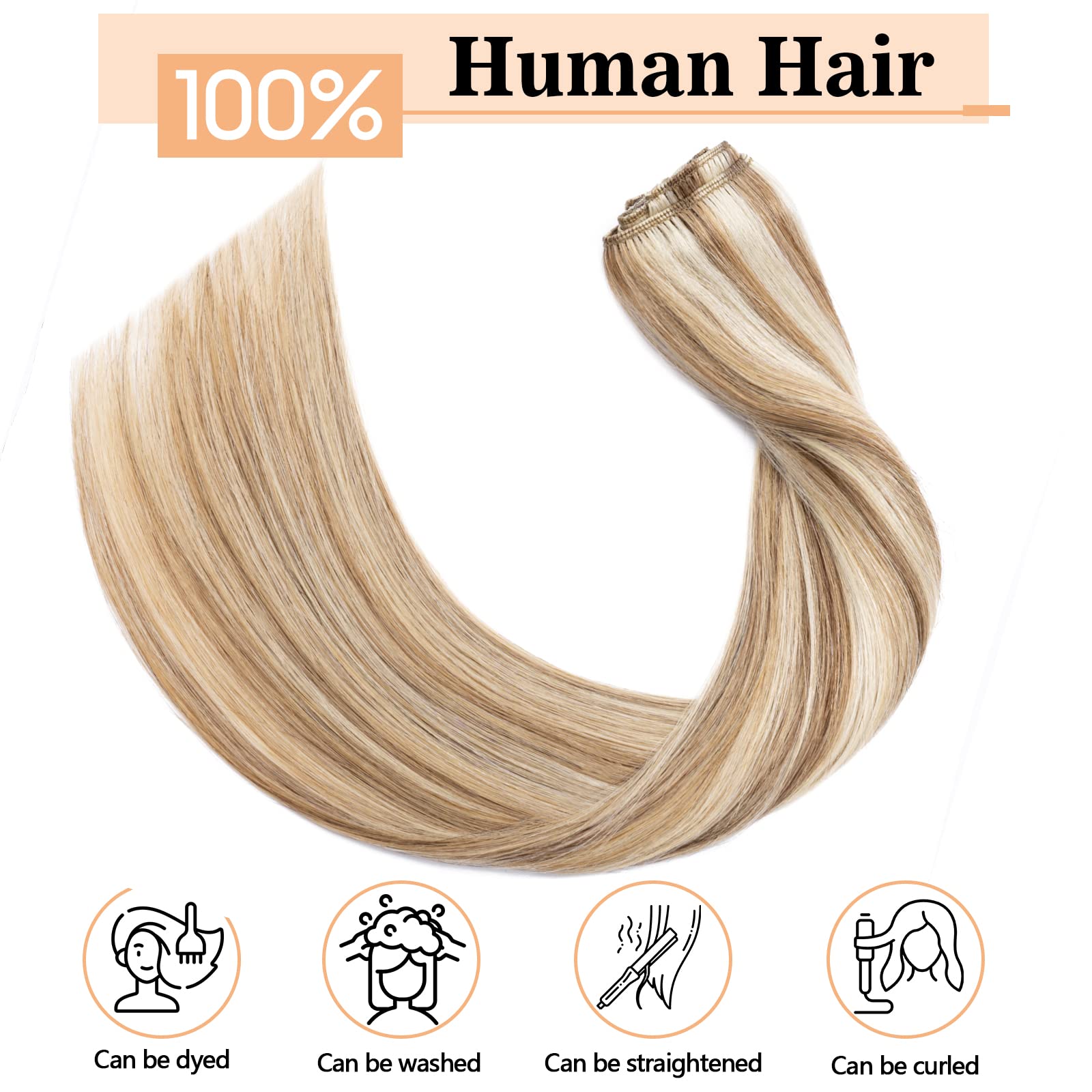 S-noilite Clip in Hair Extensions Real Human Hair Golden Brown/Bleach Blonde - Image 2