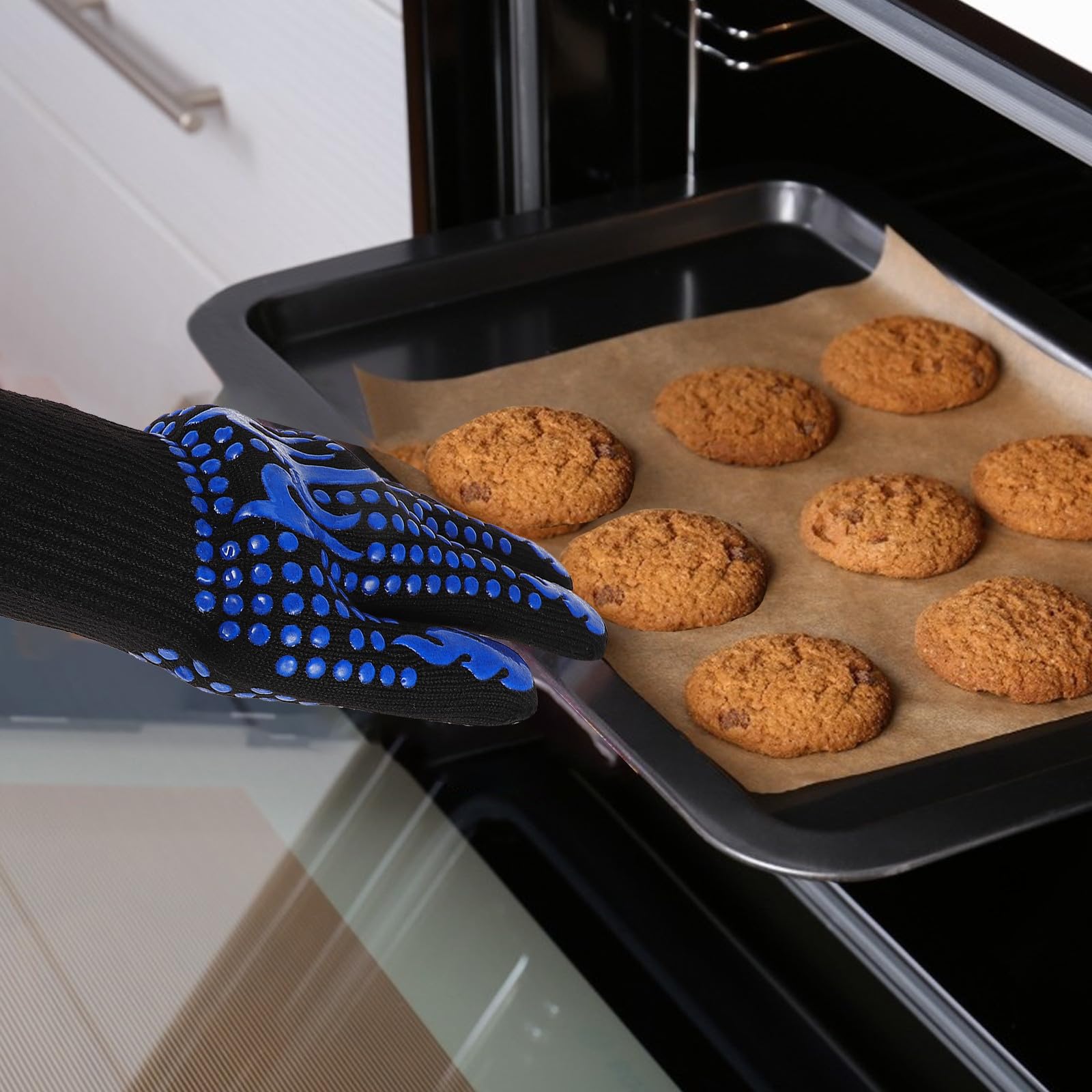 BESPORTBLE 6 Pares Guante de Horno Resistente al Calor de Silicona Azul,
