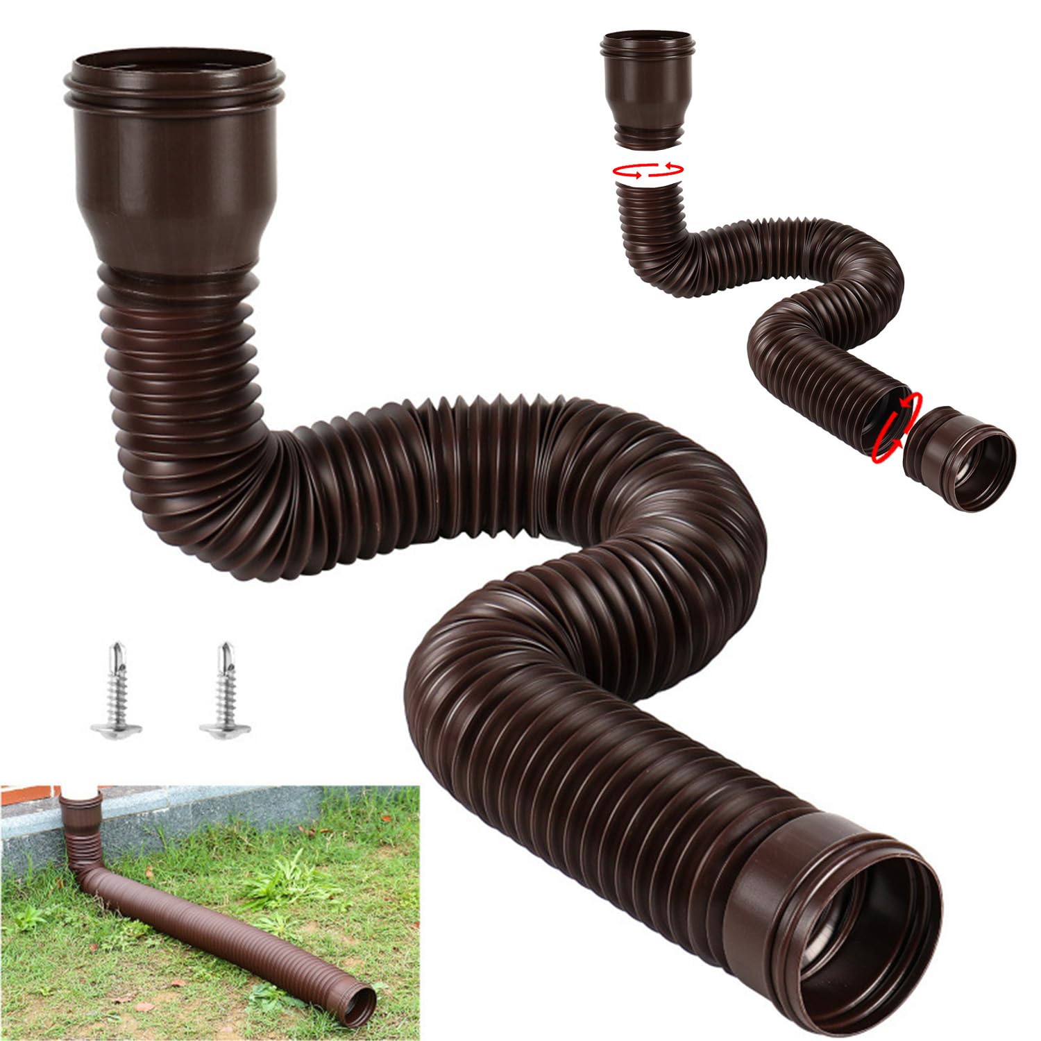 Tubo di Scarico per grondaia, Flessibile per Tubo di Scarico 80/100 mm,prolunga di drenaggio Estensibile in PE per pluviali Rotondi per Ville all'aperto (Marrone)