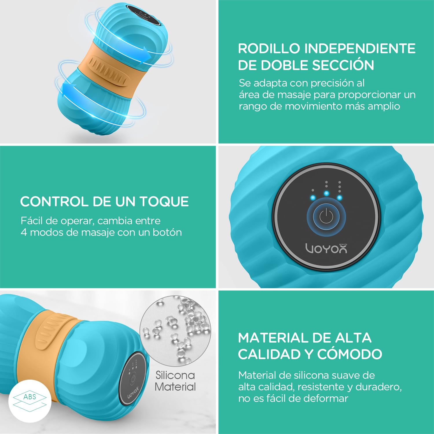 VOYOR-HEALTH Bola de Masaje Vibratoria de Maní, Masaje de Punto de Activación de Tejido Profundo Para Liberar la Tensión y el Dolor Muscular, Portátil y Recargable para Yoga Fitness, MB300 Azul