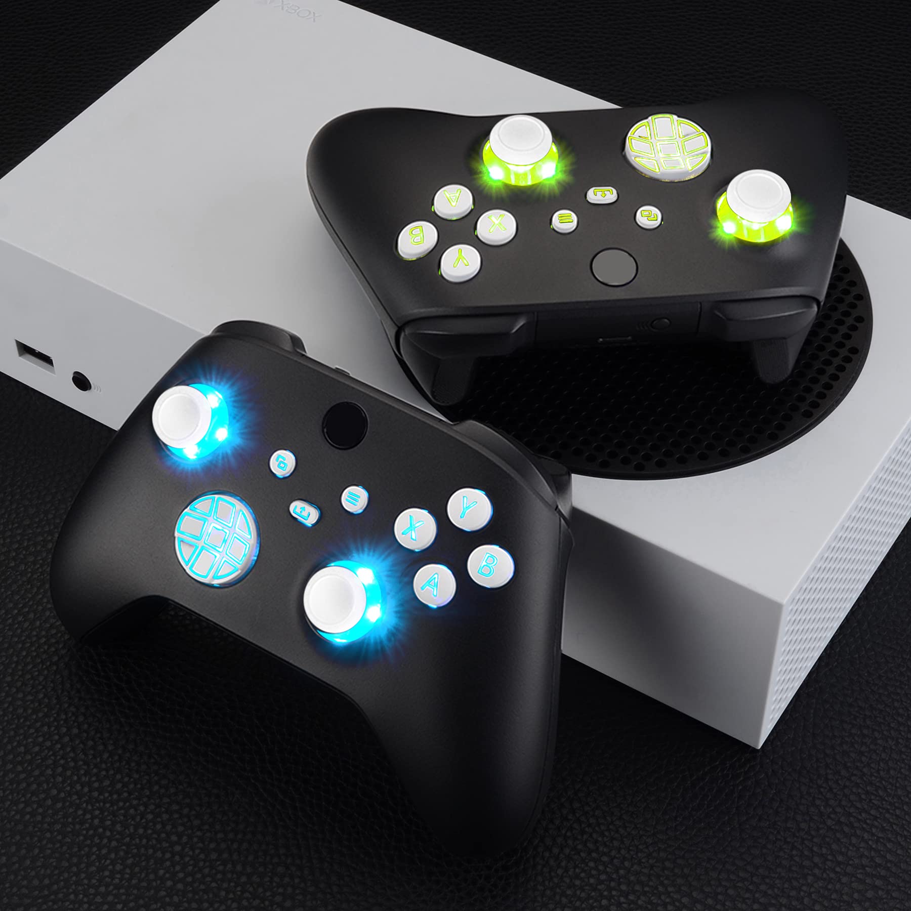 eXtremeRate Multicolori Tasti Luminosi Ricambio per Xbox Series X S Controller Dpad Analogici Pulsanti DTF LED Kit per Xbox Series X S Joystick Model 1914(Senza Controller)-Bianco