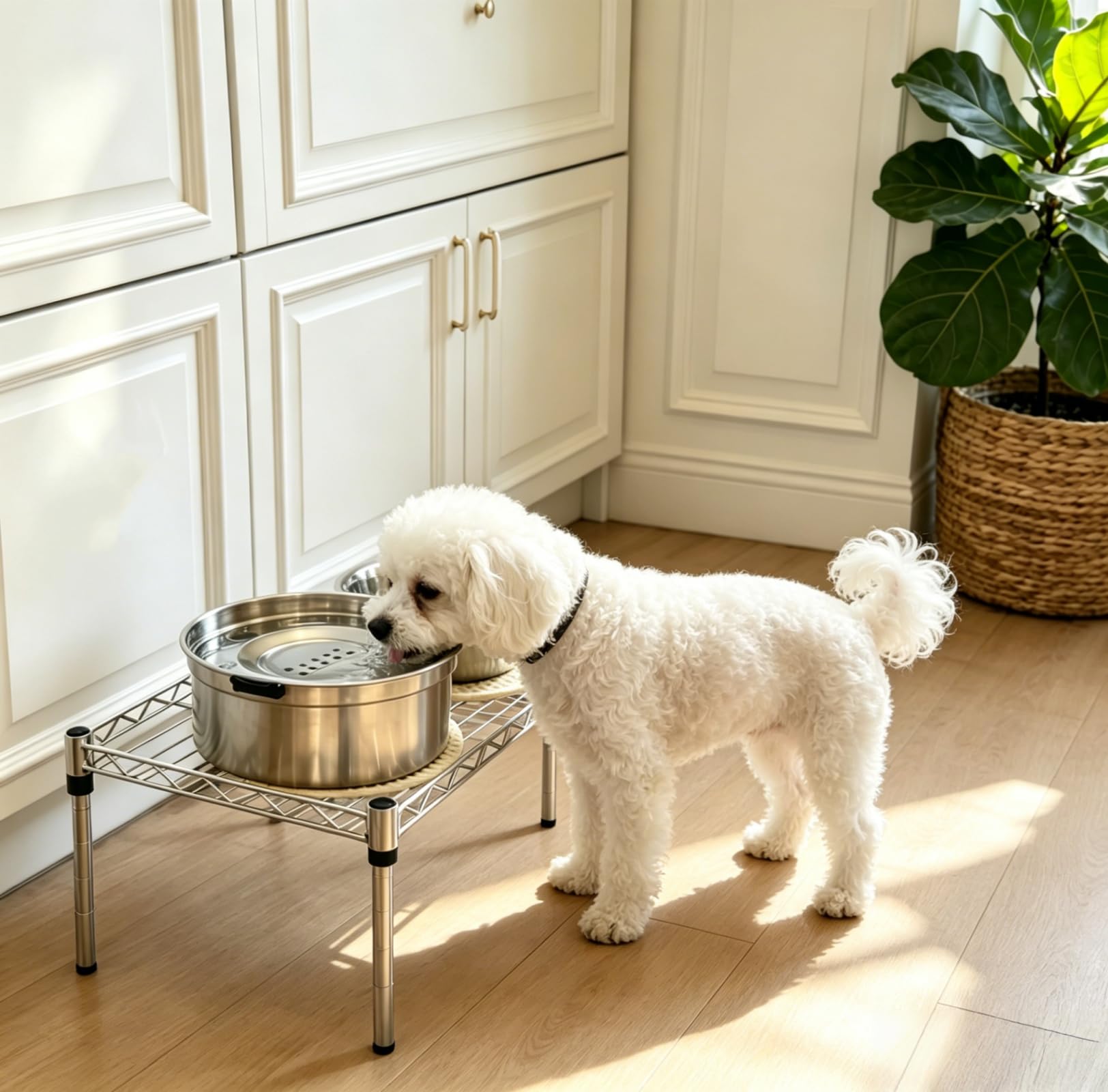 Set di 2 ciotole per cani rialzate, senza fuoriuscite, per razze piccole, 1 ~ 1,5 tazze, ciotole per cani in acciaio inossidabile 304 con supporto regolabile in altezza da 17,8 cm, in metallo lavabile