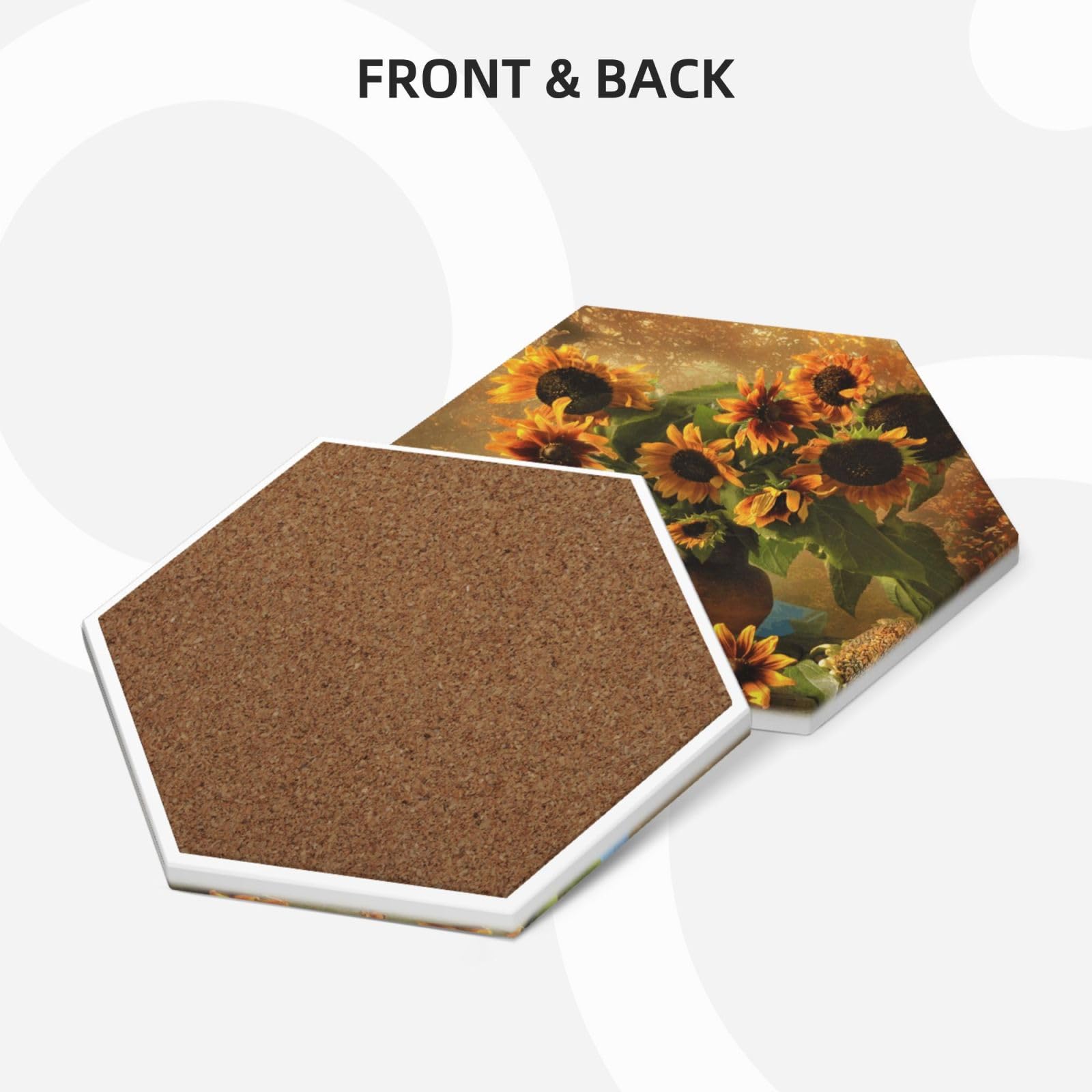 Set di 6 sottobicchieri decorativi in ceramica con stampa di girasole