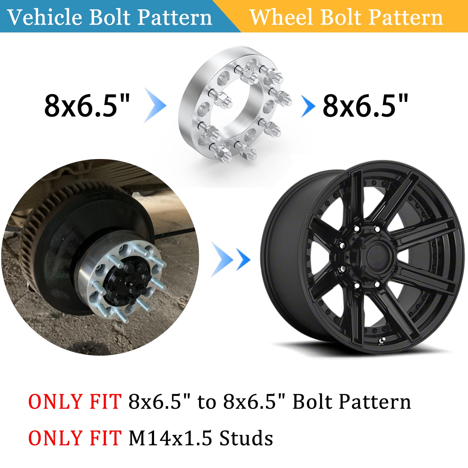 SCITOO 4Pcs 8x6.5 To 8x180 Wheel Adapters 1.5 Inch Thread Pitch 14x1.5 Hub Bore 117mm 8 Lug Wheel Spacers Fit For Suburban 2500 Silverado 3500 HD Silverado 2500 HD Express 3500 Express 2500 - View #4