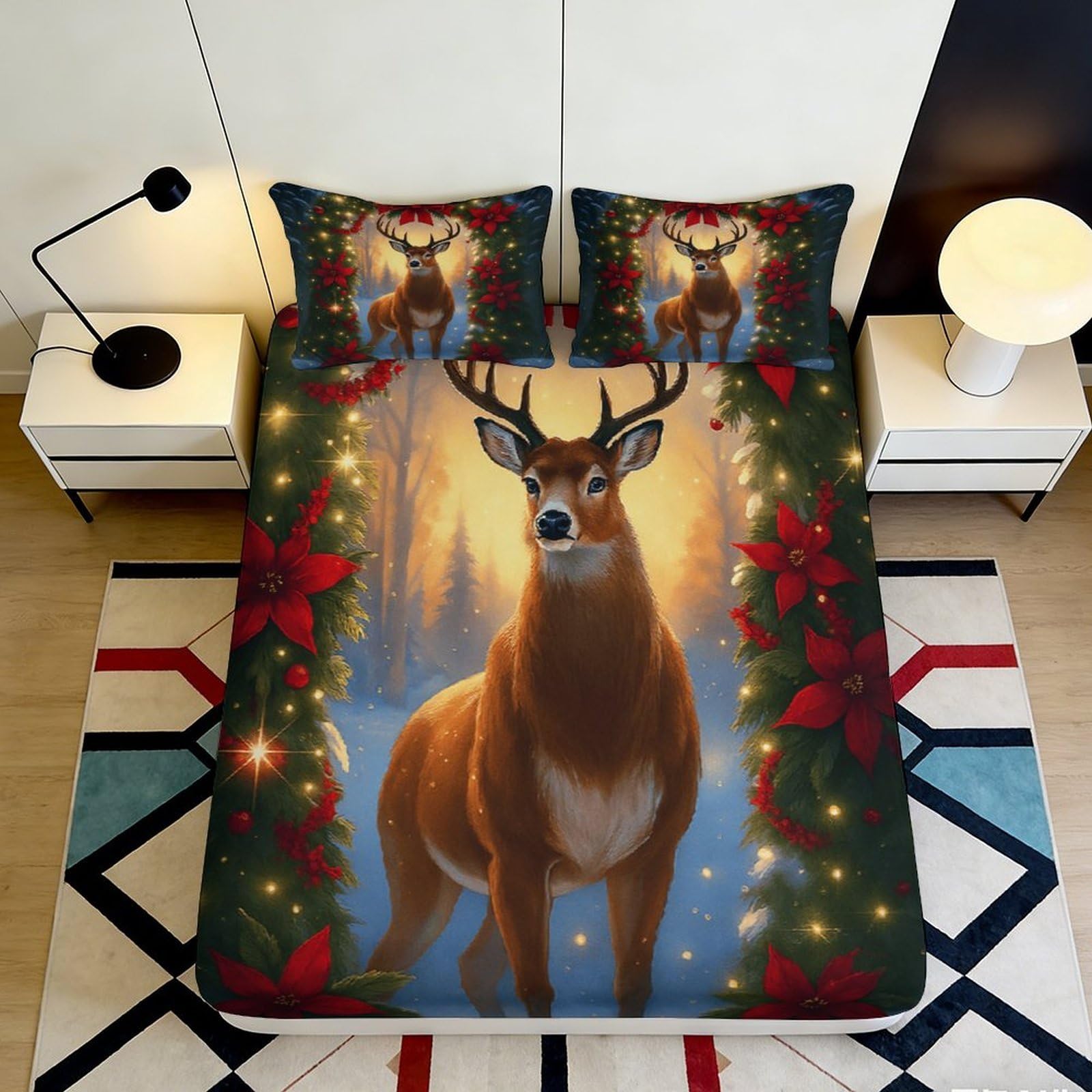 3D Printed African Sunset Elephant Fitted Sheet Microfiber Deep Pocket Non-Slip Bedroom Bedding Wrap Safari Mattress Fitted Cover for Adult Home 120x200x25cm