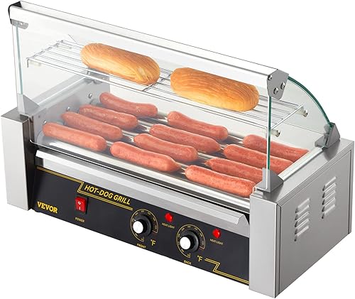 Miniatura 12 de VEVOR Rodillo para perros calientes, 5 rodillos, capacidad para 12 perros calientes, máquina de cocina de parrilla de salchichas de acero inoxidable