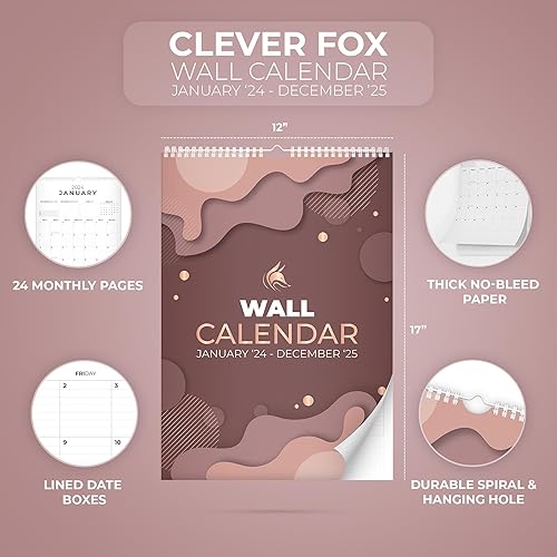 Miniatura 2 de Clever Fox Calendario de pared 2024-2025  Calendario vertical de 24 meses con líneas para 24-25  Calendario anual y mensual de papel para