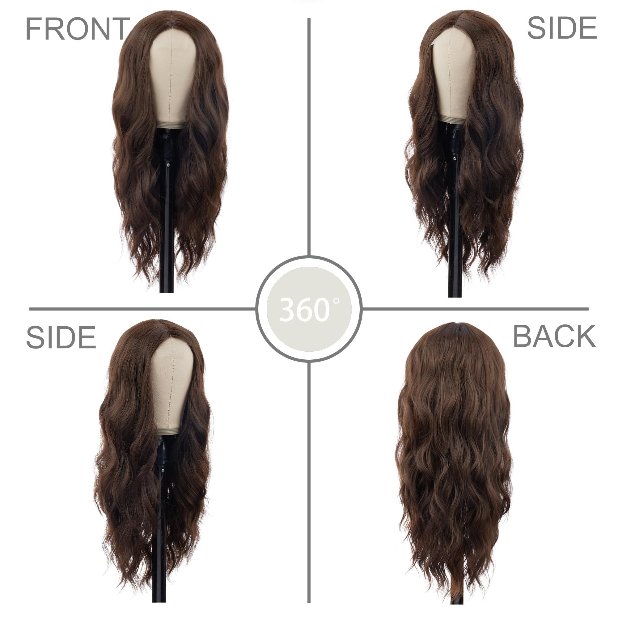 PORSMEER Long Dark Brown Wavy Wig for Women 26 Inch Lace Middle Part Curly Natural Looking Synthetic Heat Resistant Fiber for Daily Party Use - Image 4