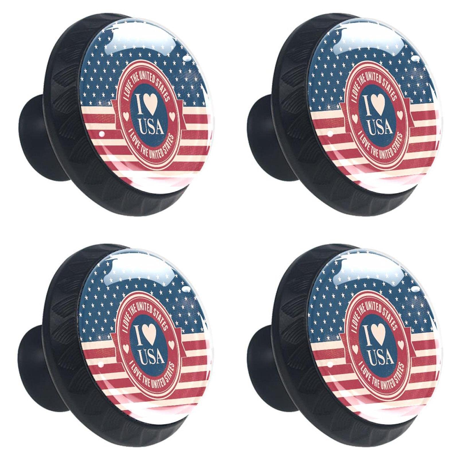Boutons de meuble verre 30mm poignée tiroir drapeau américain x4