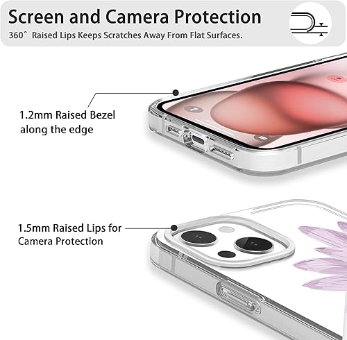 Miniatura 5 de Funda para iPhone 15 con diseño de flor de sol morado, policarbonato duro+TPU parachoques floral a prueba de golpes flores niñas mujeres cubierta