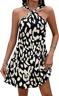 Women's Sleeveless Twist Front Halter Dress Summer Graphic Print A Line Short Dresses - Buy now