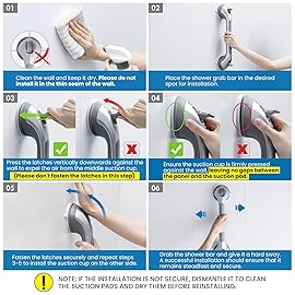 LEVERLOC Grab Bars for Bathtubs and Showers, Shower Handle 17 Inch Strong Suction Bath Handrails, Safety Grip for Bathroom Chair, Bathroom Grab Bar for Senior No Drilling Waterproof,Silver