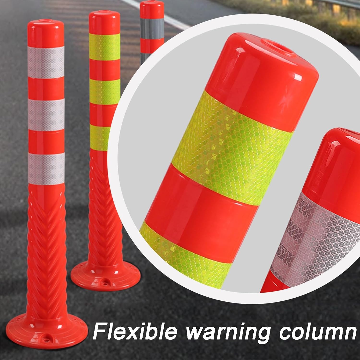 4 Pack Parking Safety Bollard Flexible Reflective Band Delineator with Expansion Bolts for Parking Spots Parks Expressways