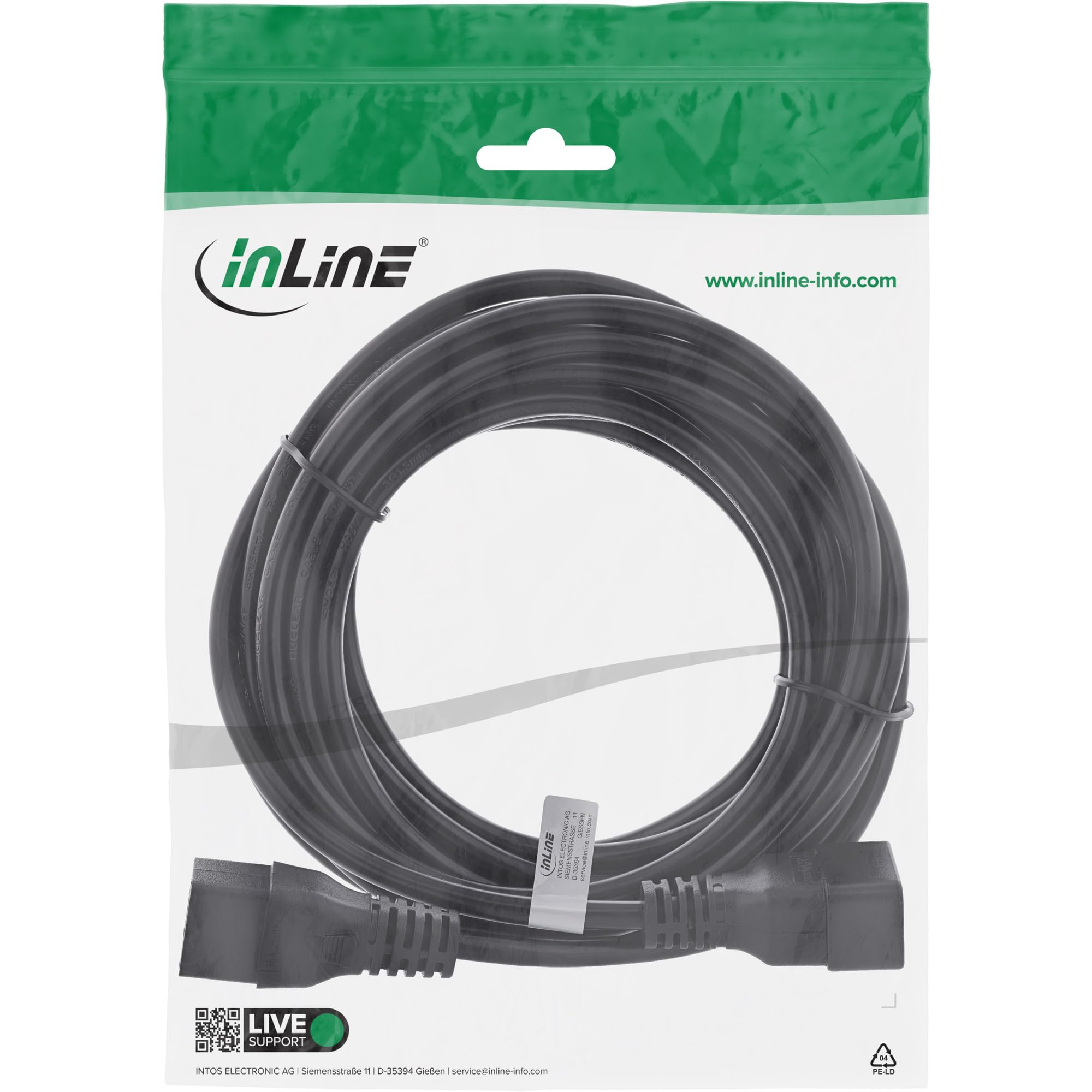 InLine® 16641F - Prolunga per elettrodomestici a freddo, 16A, C19 su C20, 5 m