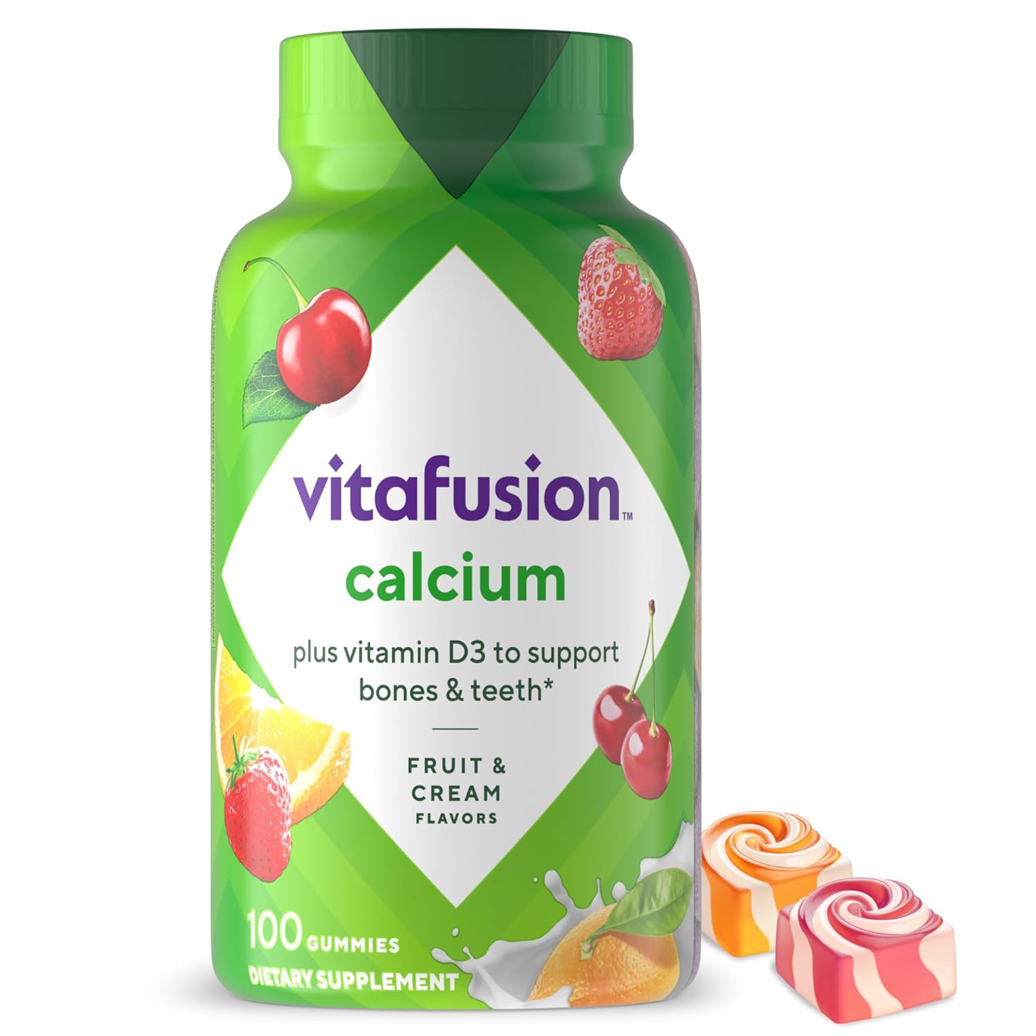 vitafusion Chewable Calcium Gummy Vitamins for Bone and Teeth Support Calcium Gummies Fruit and Cream Flavor 100 Count
