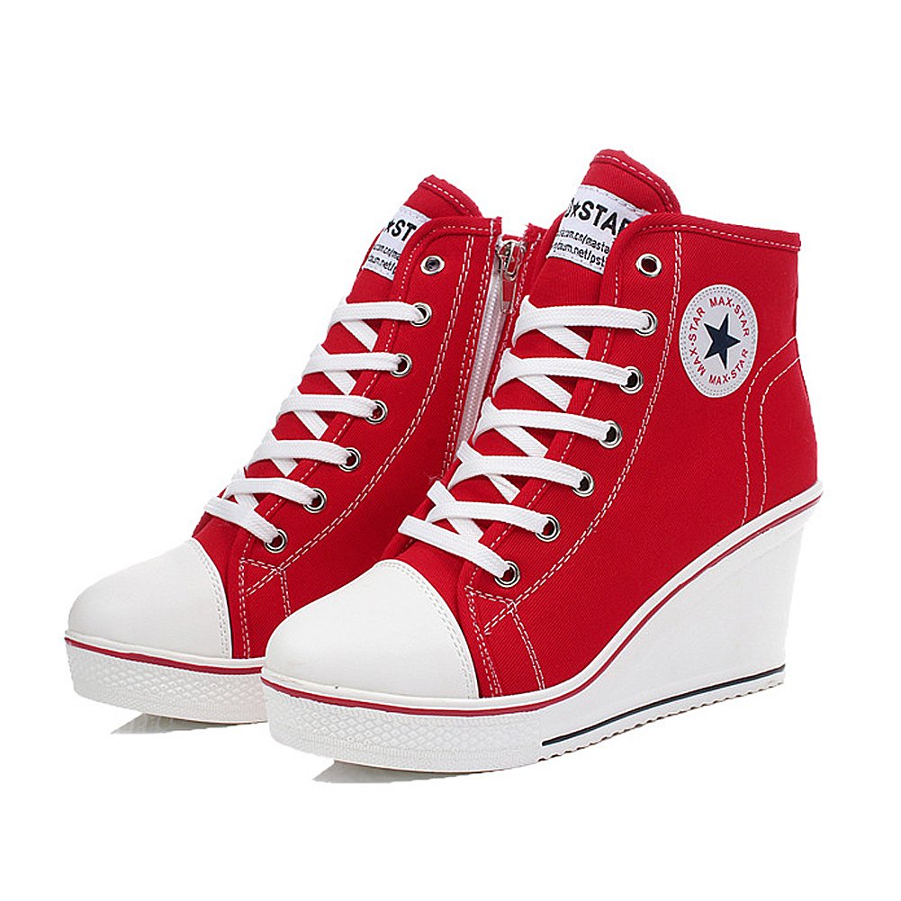 PADGENE Baskets Mode Compensés Montante Sneakers Tennis - Scarpe Casuel in tela da donna