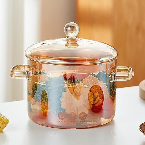 Miniatura 6 de Olla de vidrio transparente para estufa, sartén de doble asa con tapa para fideos de pasta, sopa, leche, preparación de alimentos para bebés o