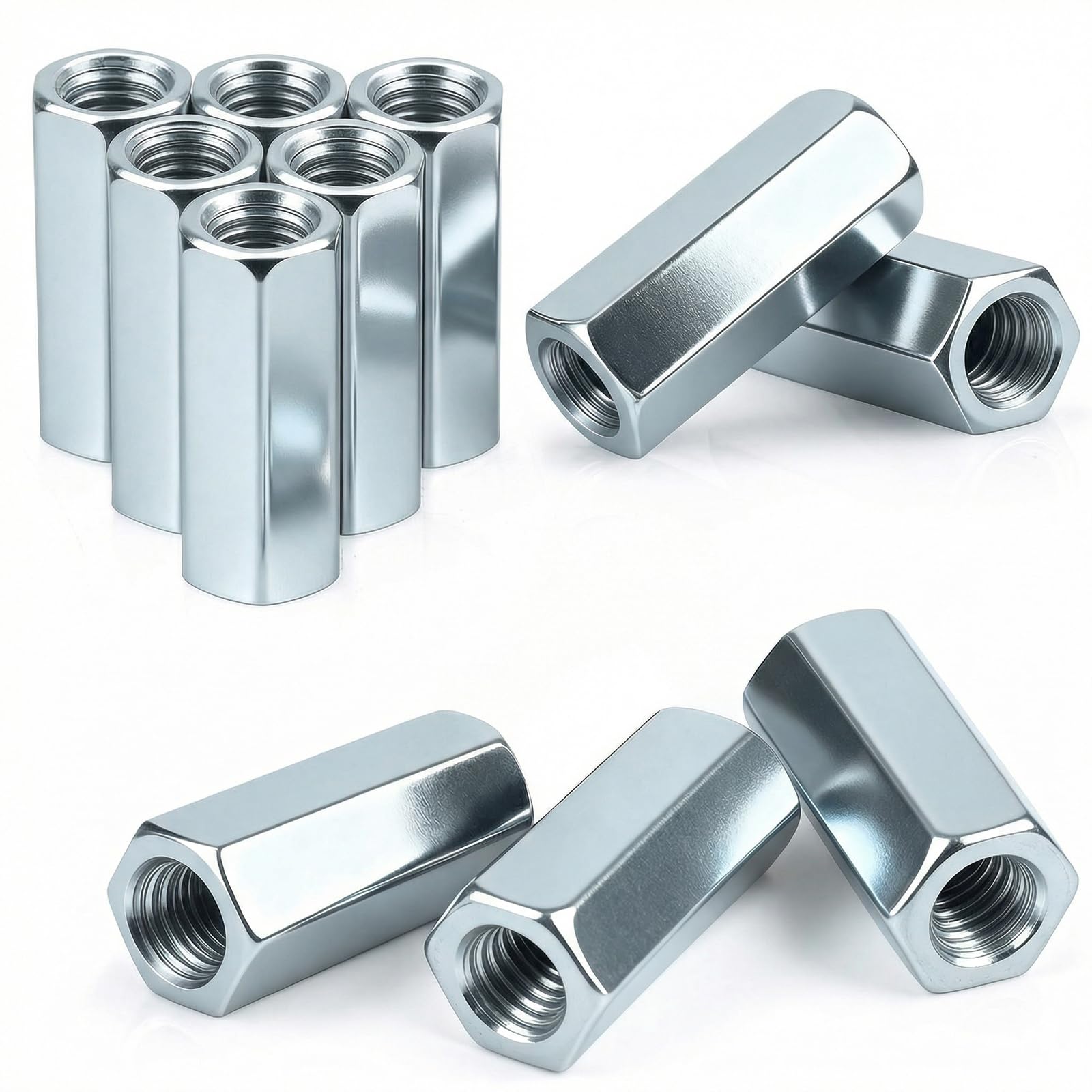 qjuwhua Langmutter M10 x 30mm Verbindungsmuttern 20 Stück Gewindehülsen Verzinkt Stahl Sechskant Gewindemuffen Distanzmuffen Verlängerungsmutter für Haushalts Bürogeräte Montageschrauben