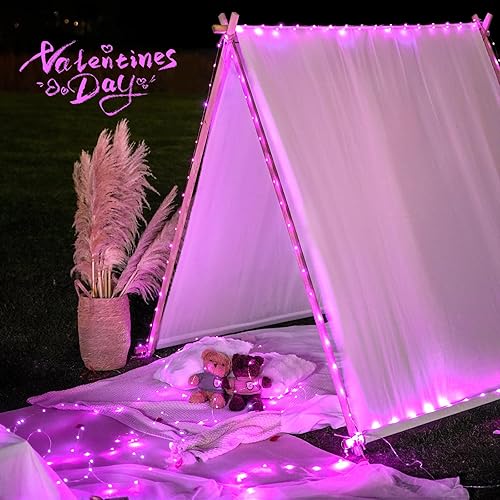 Miniatura 3 de JMEXSUSS Paquete de 2 200 luces LED de hadas rosas que funcionan con pilas luces de San Valentín de 33 pies con control remoto 8 modos de luces