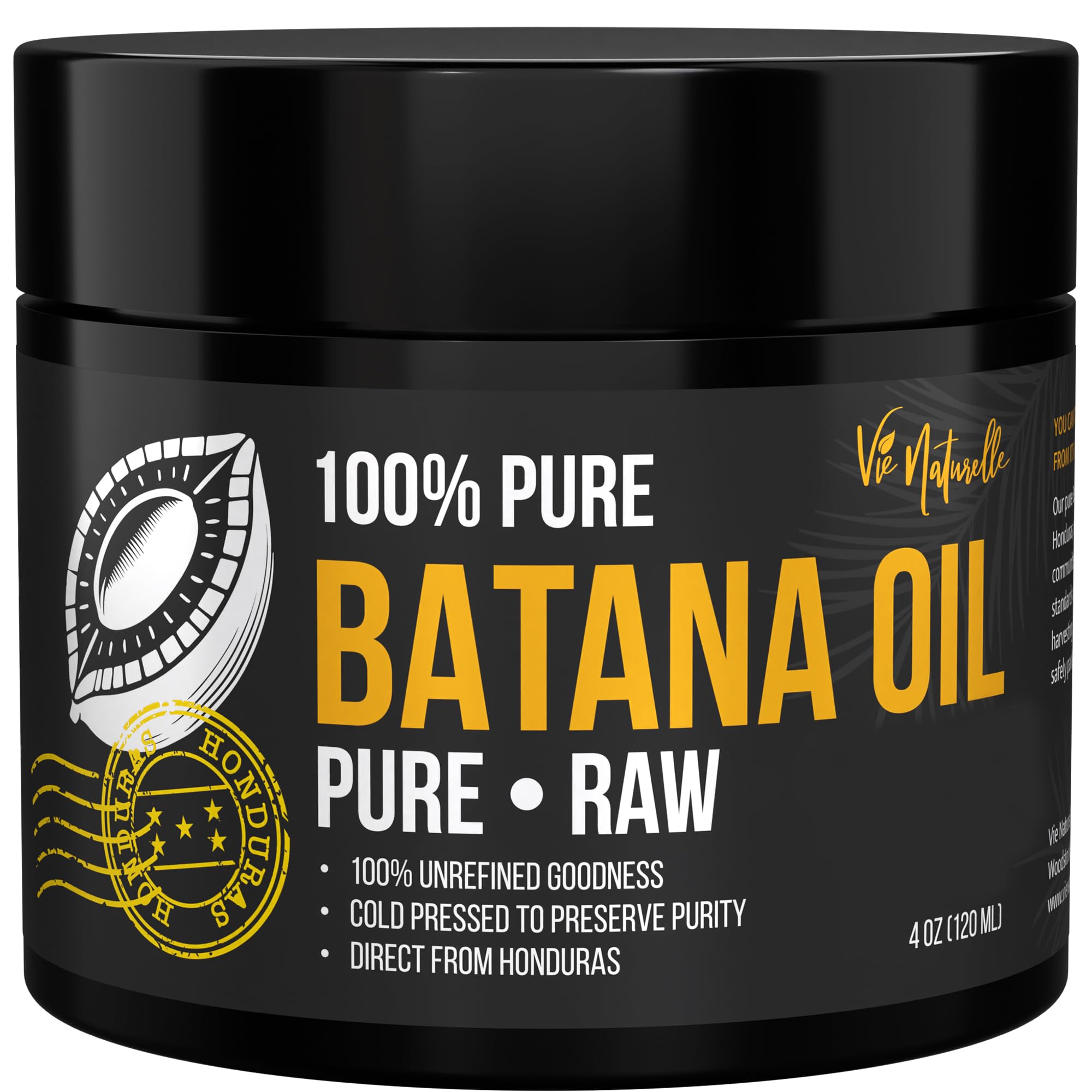 Vie Naturelle 100% Pure Batana Oil from Honduras - Organic Raw Unrefined Hair Growth Oil - Natural Moisturizer for Skin and Hair - Cold Pressed Traditional Honduran Palm Nut Oil