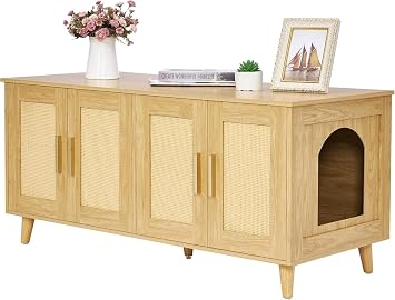 Compatible for Homhedy Boho Cat Litter Box Enclosure | Hidden Furniture with Double Rattan Doors | For 2 Cats(Na)