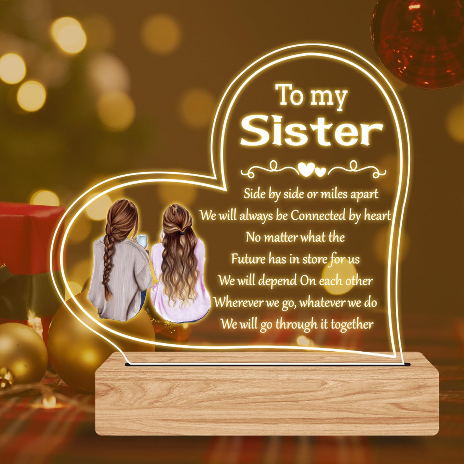 To My Sister Acrylic Night Light, Sister Acrylic Night Light Desk Lamp for Girls, Bestie, Soul Sister, Friends, Birthday Valentines Day Graduation Gift, Sisters Gifts from Sister Brother Friends