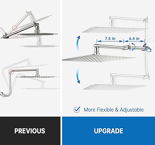 Miniatura 10 de G-Promise Cabezal de ducha tipo lluvia de metal de 12 pulgadas con brazo de extensión ajustable de 15 pulgadas, cabezal de ducha de lluvia de alta