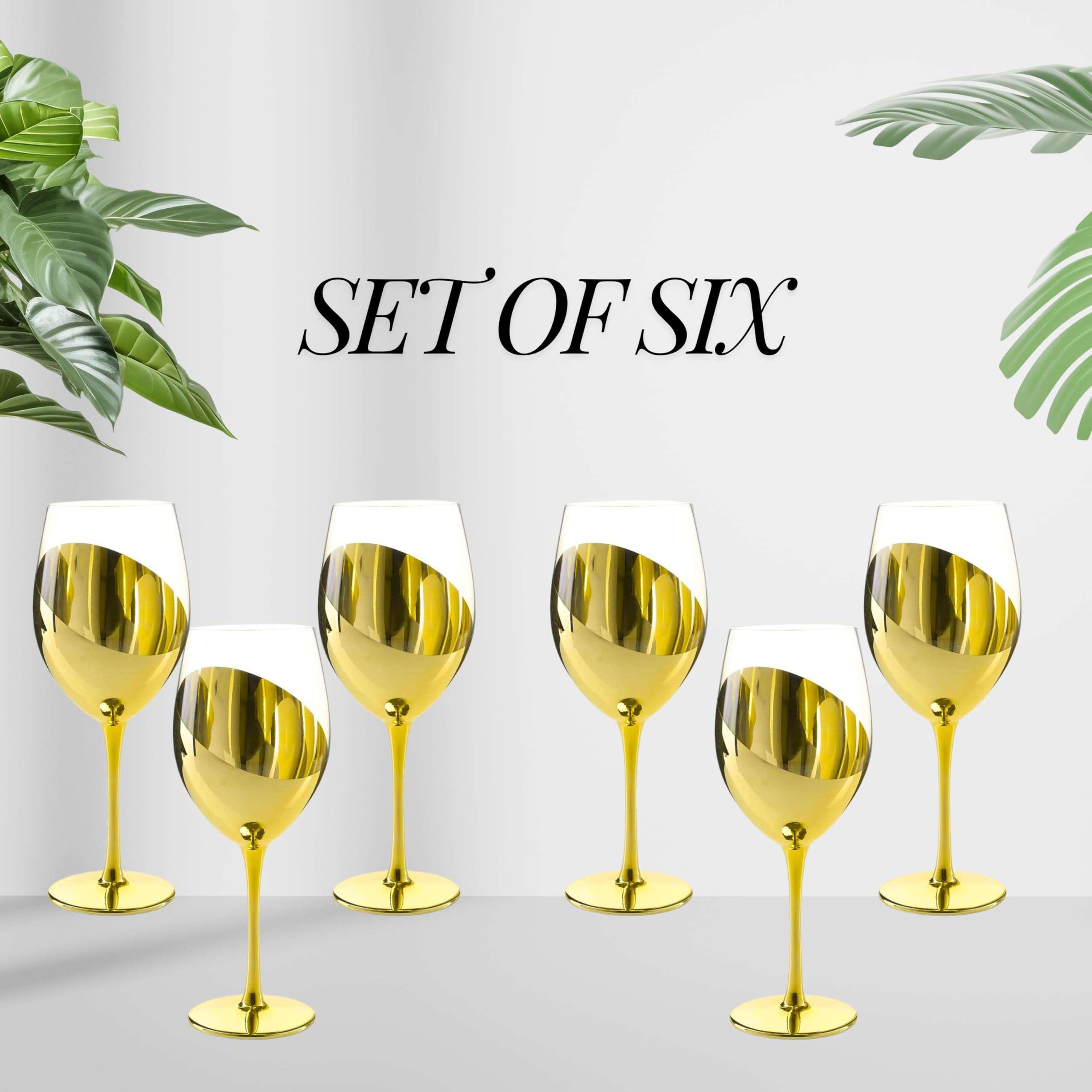 FALKOR Luxury Glassware - 350 ML Gold Colour Plated Long stemmed Sparkling Champagne/Wine Glasses for White or Red Wine- Set of 6. for a Party, Gifting or Even Display at Your bar of Home 1