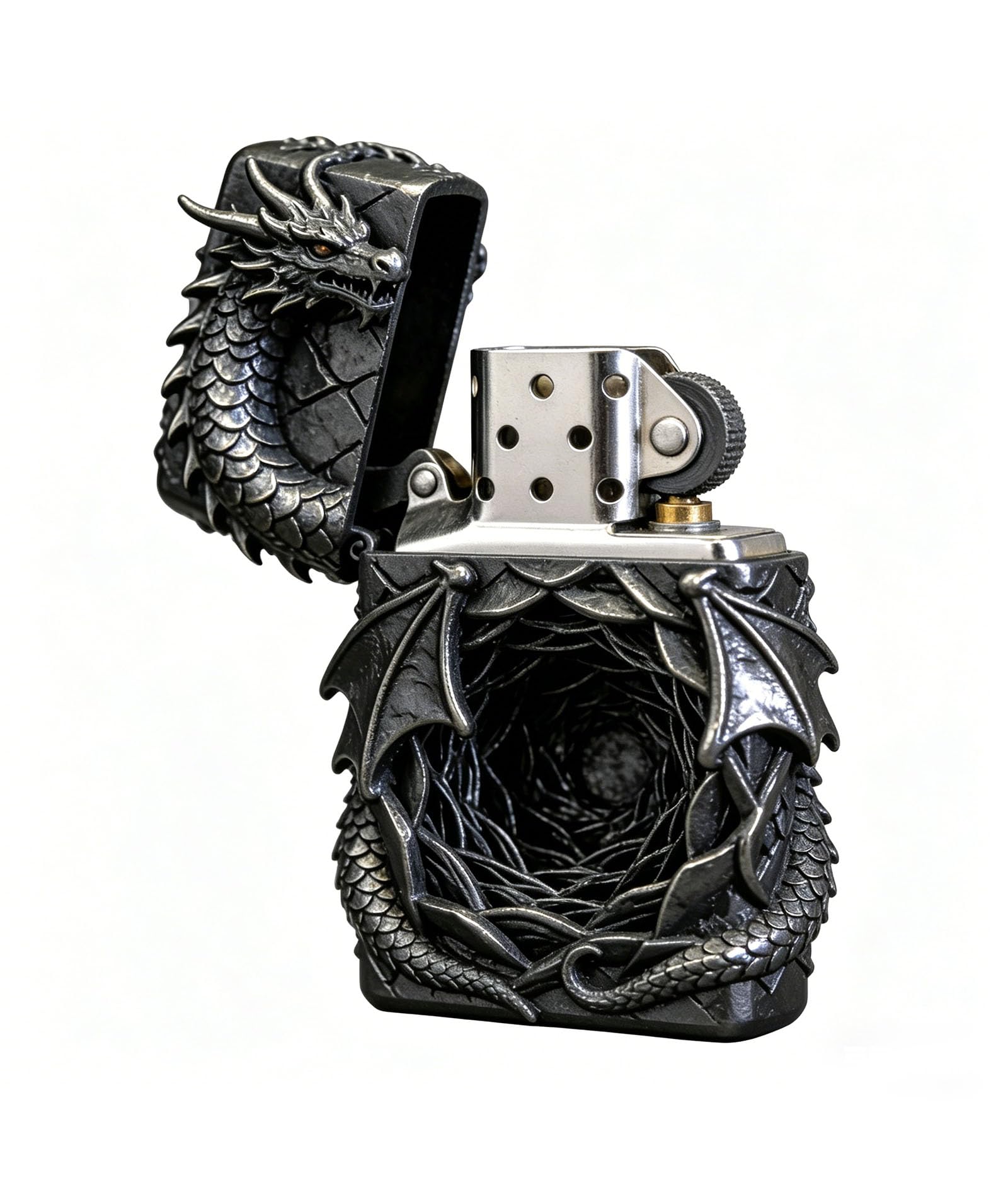 Cool Dragon Lighters Windproof Carving Dragon Kerosene Lighter Reusable Kerosene Grinding Wheel Lighter (C)