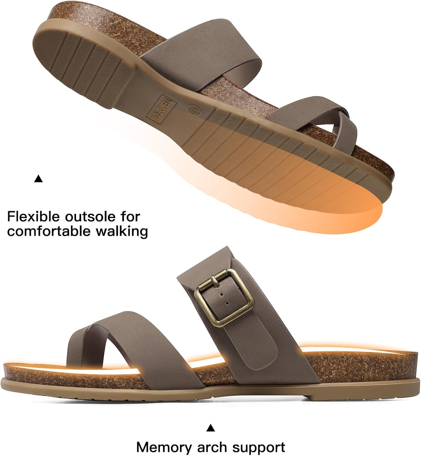 TEMOFON Womens Flat Sandals with Arch Support Adjustable Straps Comfortable Summer Walking Casual Flip Flops Grey Size 9 - Image 5