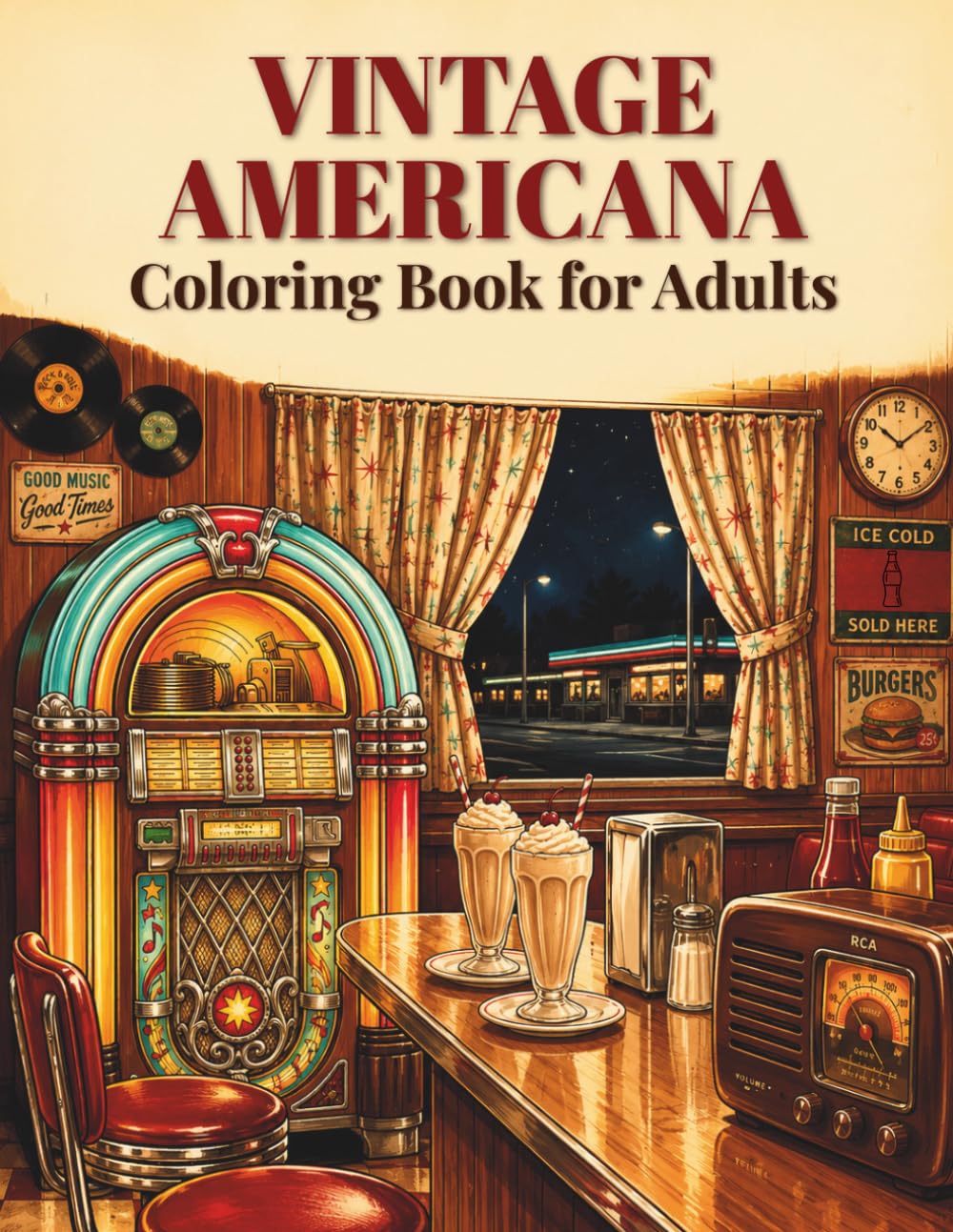 Vintage Americana Coloring Book for Adults: 50 Detailed Illustrations of Nostalgic Objects, Signs & Everyday Treasures