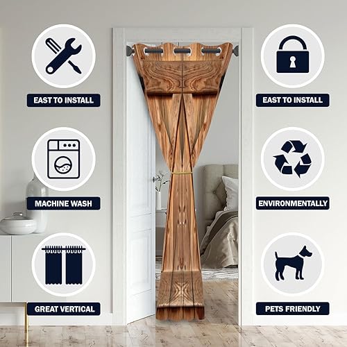 Miniatura 3 de Cortinas de puerta de madera doble para puertas, cortina opaca rústica para puerta de granero antigua para armario de dormitorio de niños, ojales