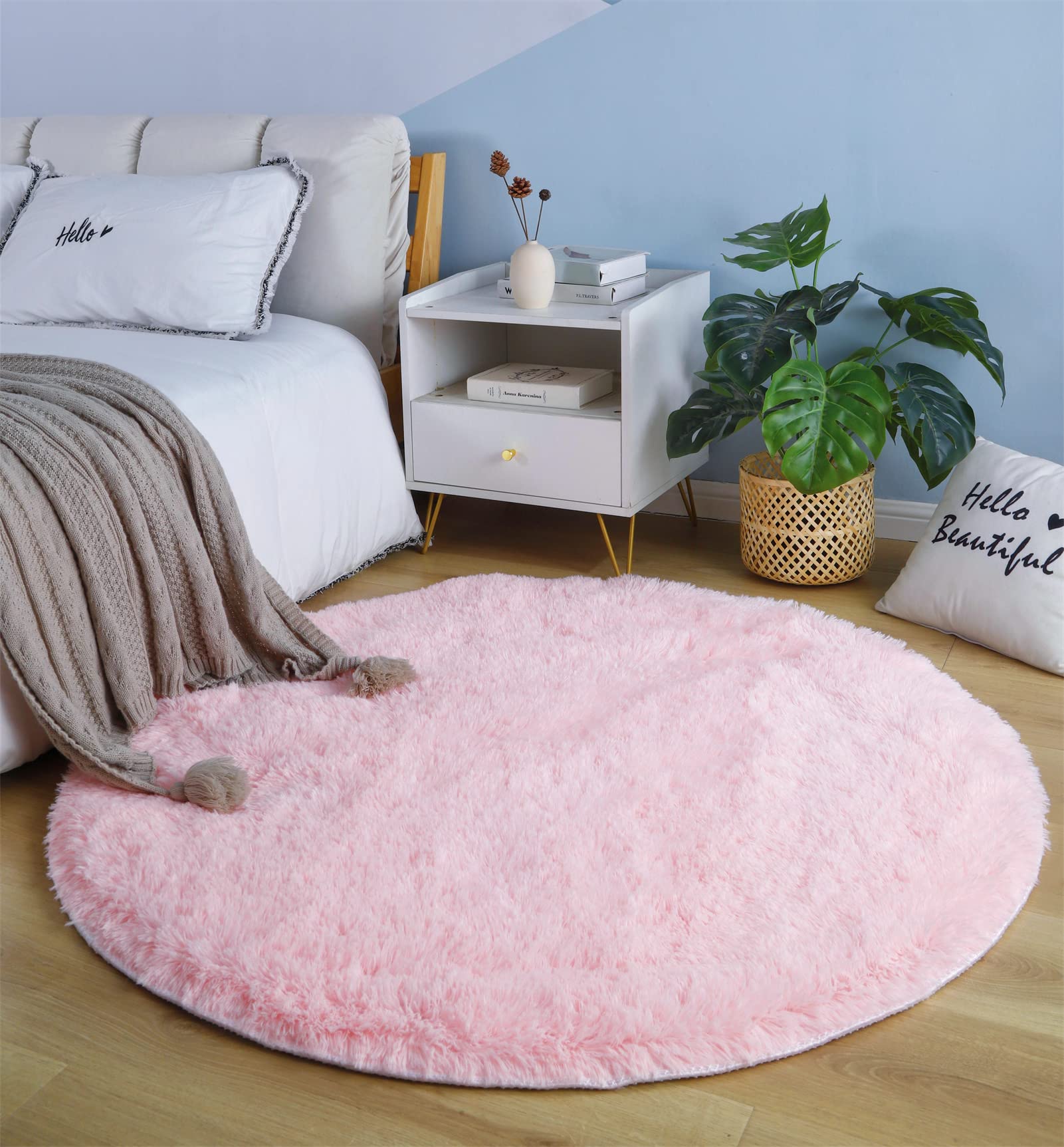 linyingdian Alfombra Redonda Sala de Estar Alfombra Suave decoración Interior Moderna Dormitorio Alfombra Suave Alfombra Decorativa Estilo Moderno Sala de Estar sofá Alfombra(100x100cm, Rosado)