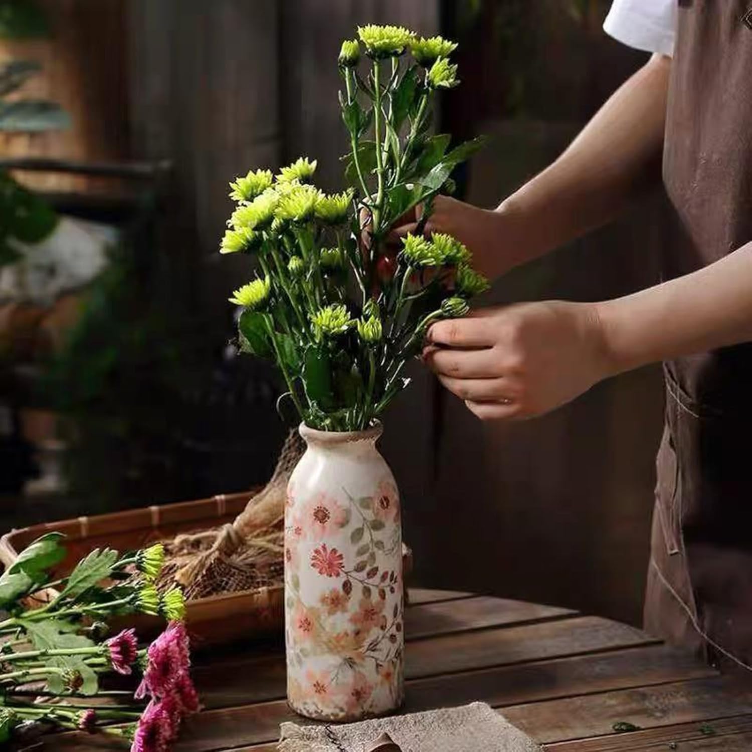 Small Rustic Ceramic Flower Vase - Farmhouse Vase for Flowers,Vintage Vases for Home Decor,Farmhouse Decorative Vases for Living Room,Kitchen,Bedroom,Bathroom and Entryway Mantel - Image 3