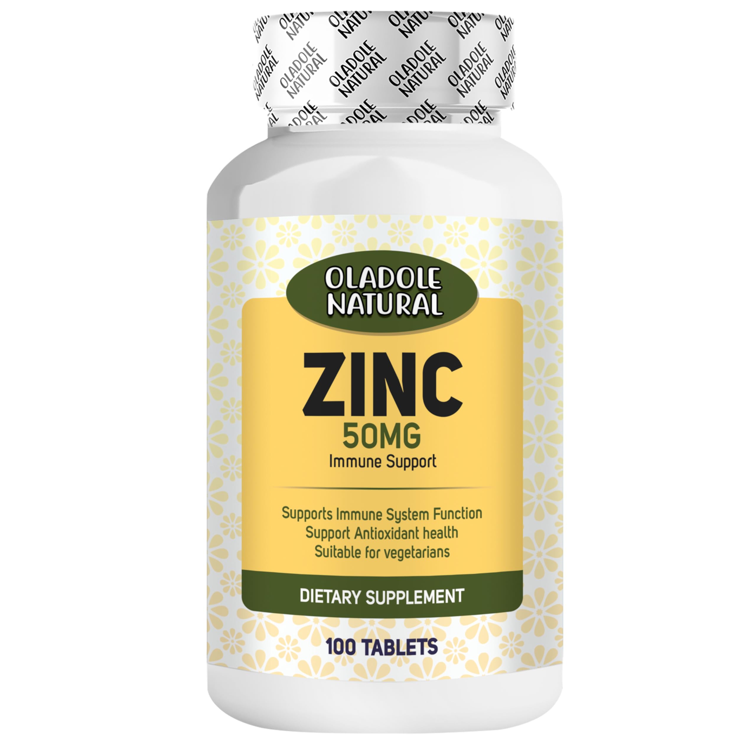 Oladole Natural Zinc chelated 50mg- 100 Tablets | Immune Support, Skin Health, Supports Cognitive Health, Energy Metabolism, Powerful Antioxidant | High-Absorption Formula | Non-GMO, Gluten-Free