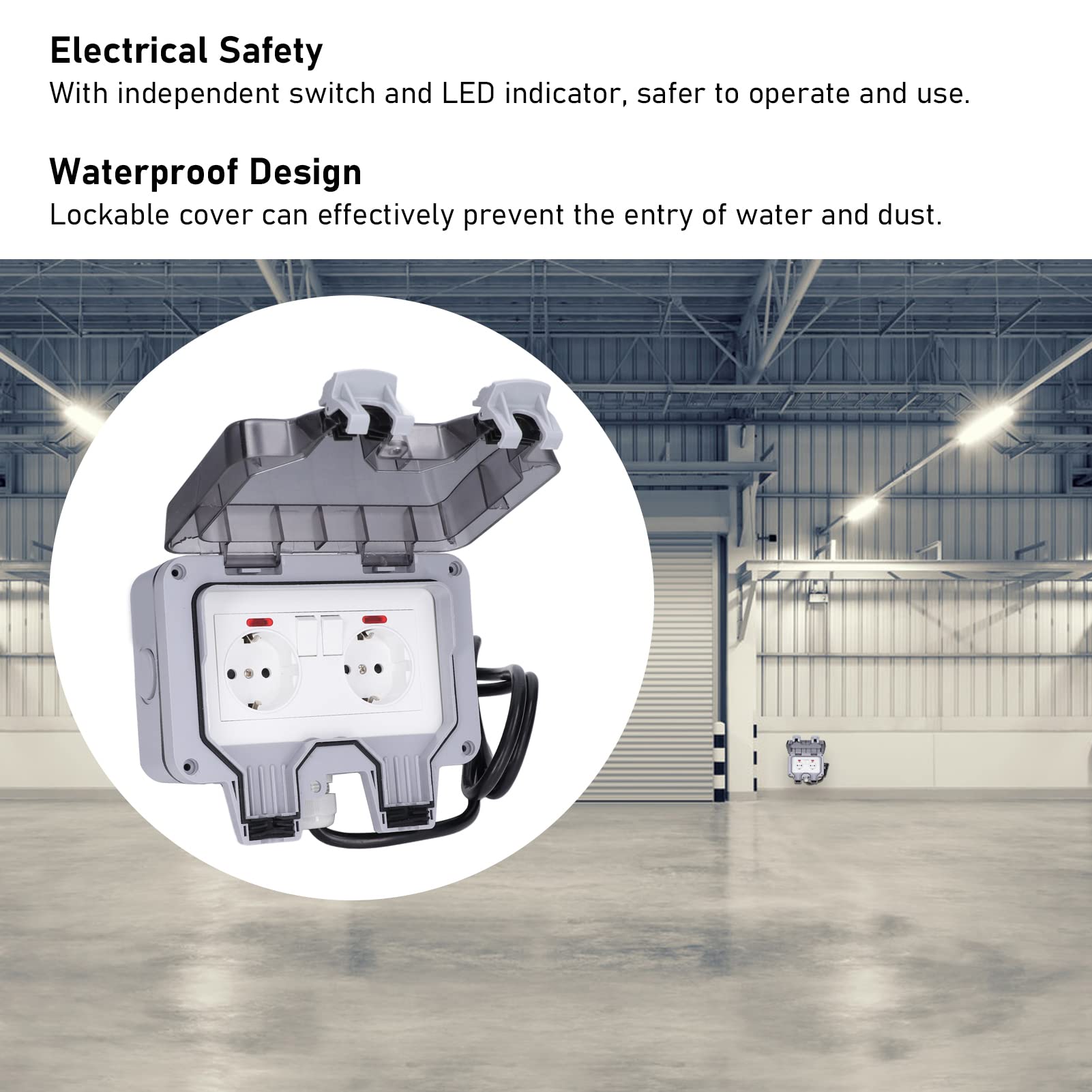 Garosa 16A Dual European Power Outlet con Interruttore di Alimentazione, Copertura Bloccabile, per Parchi, Giardino, Garage, con 3,0 M di Lunghezza del Cavo per Vasca Idromassaggio,