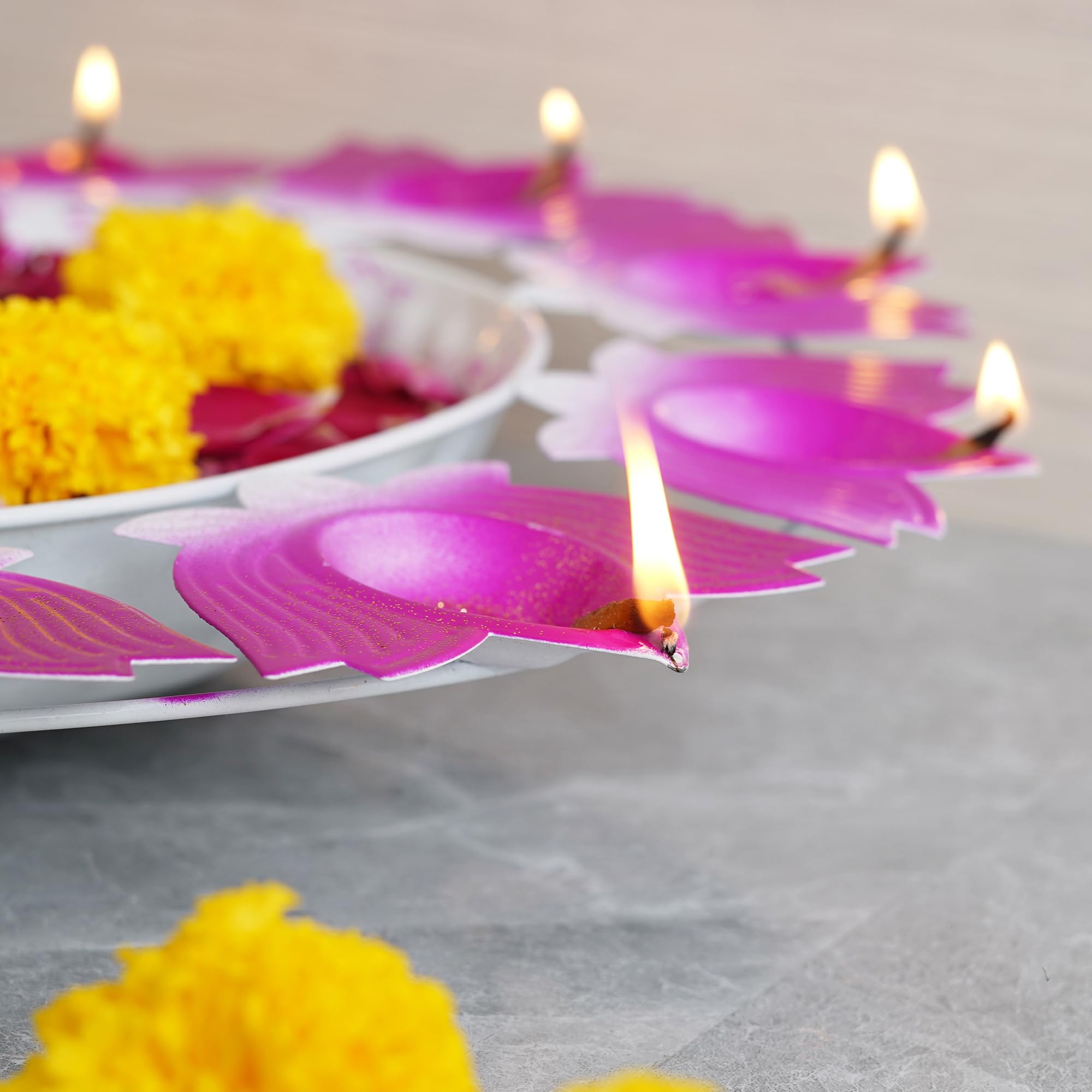 Webelkart Lotus Diya kształt urli miska do dekoracji domu i Pooja | Urli Świecznik tealight do dekoracji domu i biura (40 cm) - Świecznik Diwali różowy