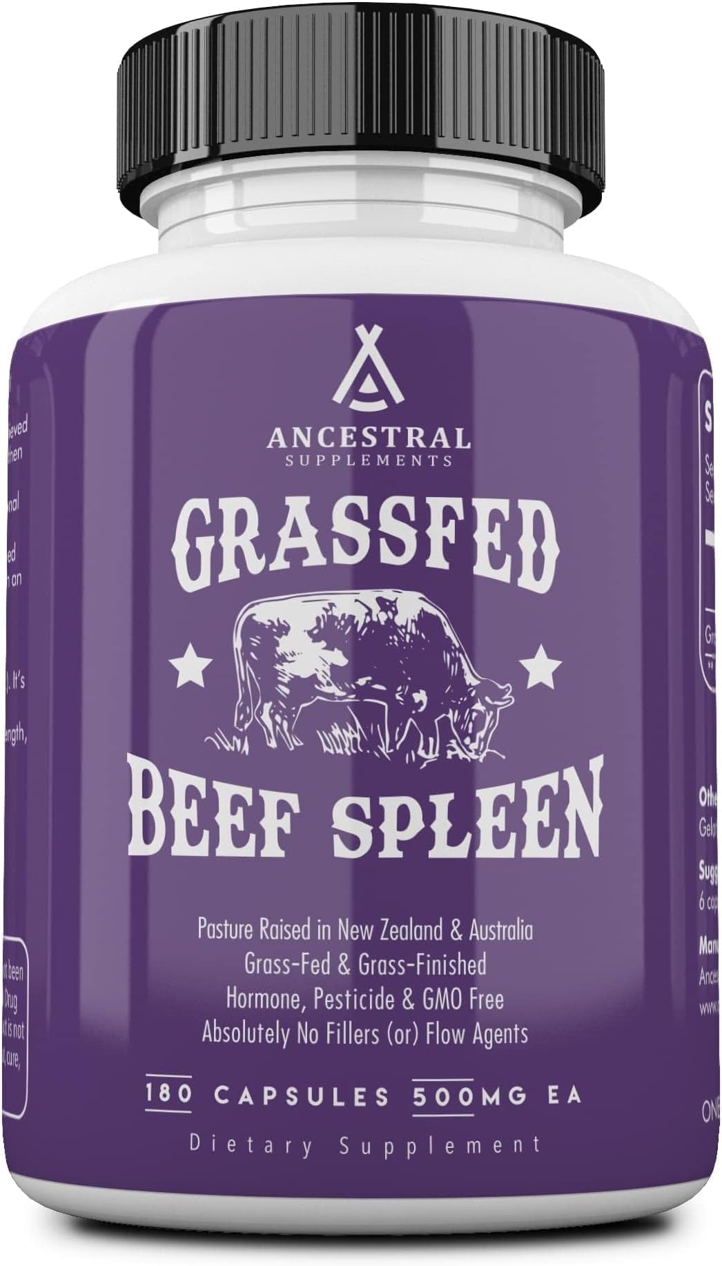 Grass Fed Beef Spleen Supplement, 3000mg Beef Organ Spleen Support Formula Promotes Digestive, Immune, Iron, Energy and Allergy Health, Non GMO, 180 Capsules