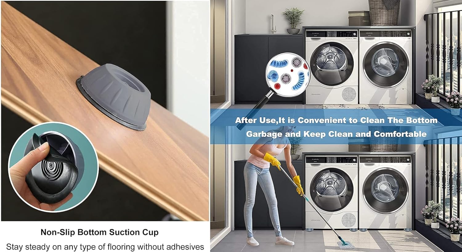 SARNESHWERAM 2 pcs Washing Machine Floating Lint Mesh Bags and Reusable Laundry Dryer Balls Set - Hair Catcher, Lint Trap, and Eco-Friendly Dryer Balls Anti Vibration Pads (4PCS DATT+10BALL+2BAG) 4