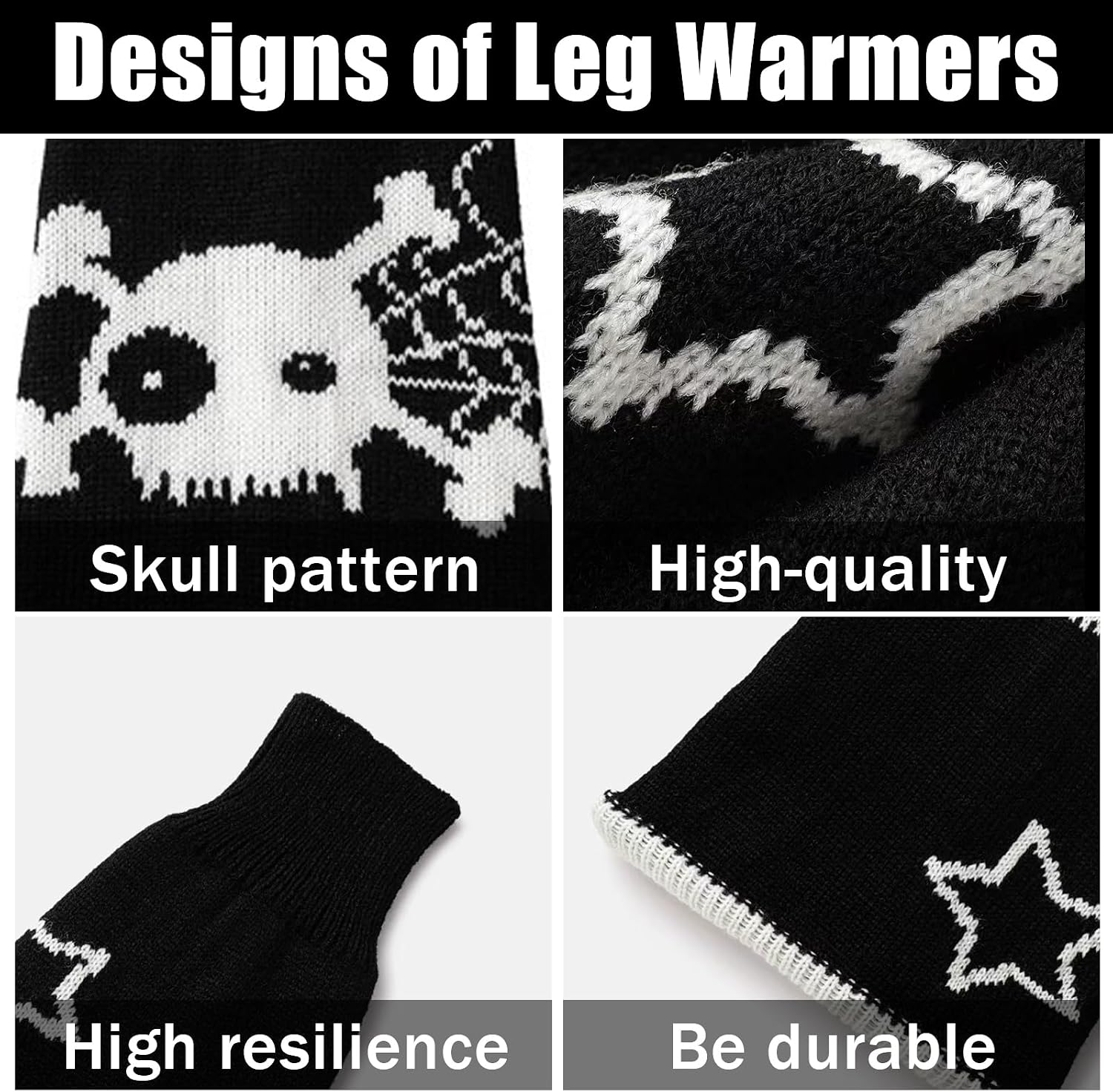 heyheyshine Y2k Star Skull Print Two Side Wear Knitted Leg Warmers Socks Punk Girls Japanese Kawaii Streetwear Leg Cover
