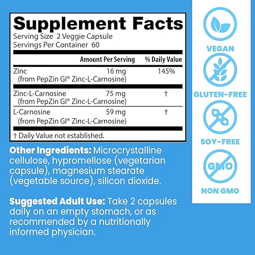 Miniatura 4 de Zinc Carnosina Complejo con pepzin GI, 120 Veggie Caps, 120 count