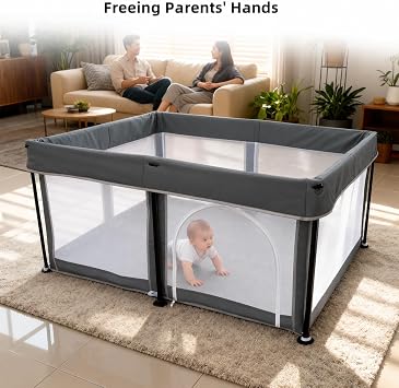 Baby Playpen Foldable with Mat 125x125cm Portable, Safe, and Spacious Collapsible Play Pen for Baby and Toddlers, Safe & Durable for Indoor and Outdoor Use(Dark Grey)
