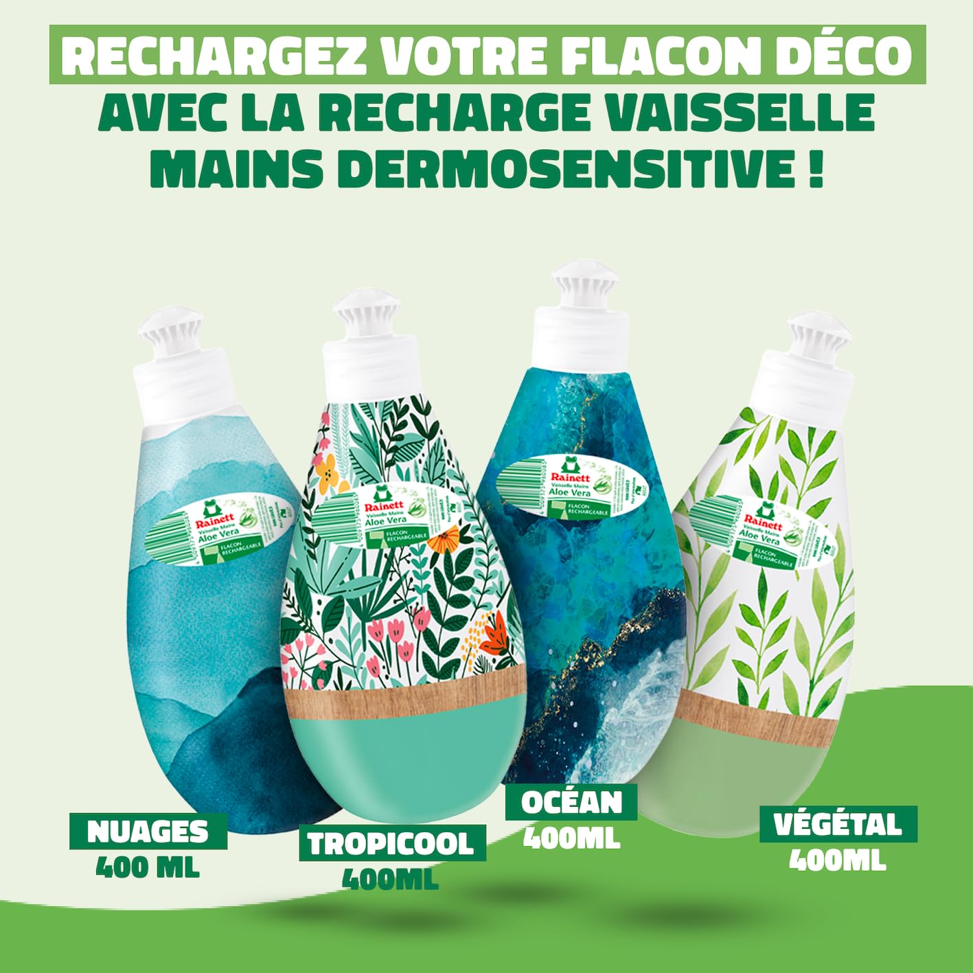 RAINETT - Liquide Vaisselle Mains Dermosensitive - Éco-Recharge 1 L - Formule Hypoallergénique - pH Neutre - Préserve les Peaux Sensibles - Poche 100% Recyclable - Ecolabel - Éco-Recharge 1 L