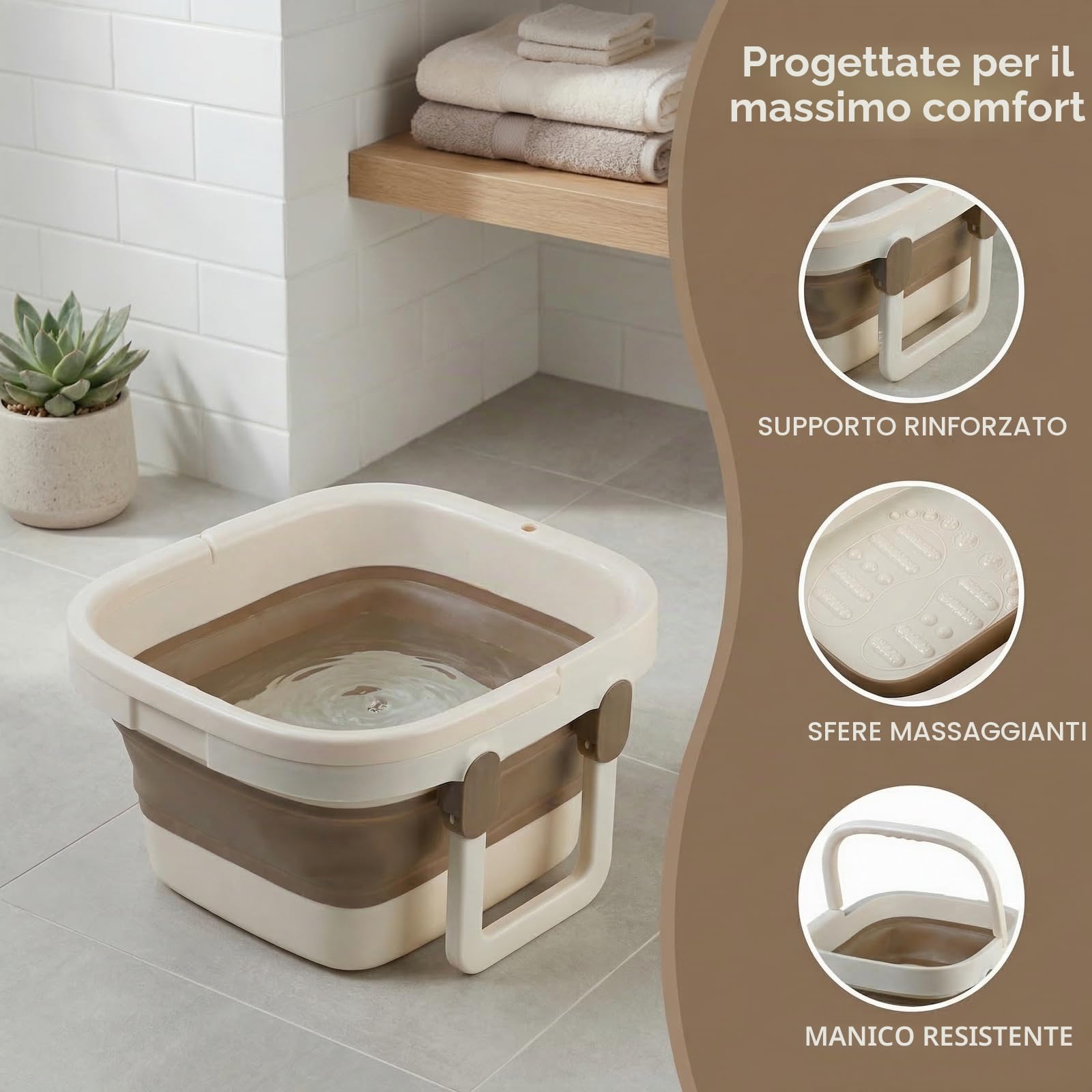 Bacinella Pieghevole, Pediluvio con Struttura di Supporto Rinforzata, Bacinella Pediluvio con Noduli Massaggianti e Maniglia, Vaschetta Pedicure, per Relax, Pediluvi, Cura Piedi, Bucato