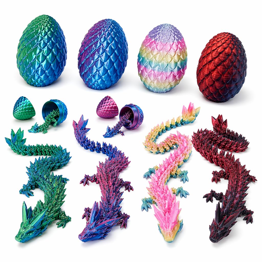 Kuwuarg 3D Printed, 3D Dragon | 4 Pack Dragon Eggs, Fantasy Decor for Desk, Easter Basket Fillers, Fantasy Display Props, Ideal for Home Ornament, Party Display & Collection