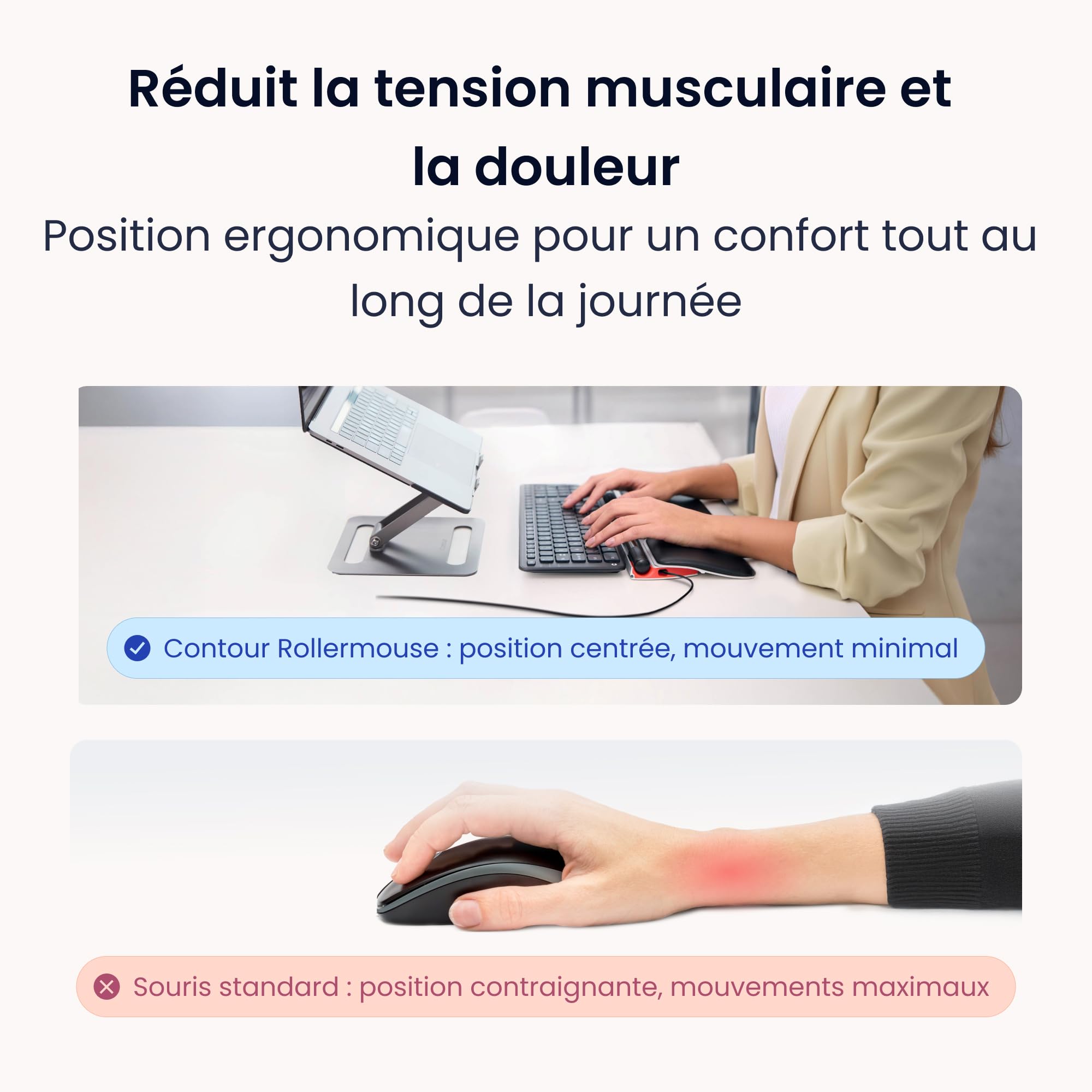 Contour RollerMouse Red Souris Ergonomique avec Repose-Paume Mousse à mémoire, prévenir lesTMS soulager Canal carpien, Compatible Mac PC Souris ambidextre - avec Fil - Plus