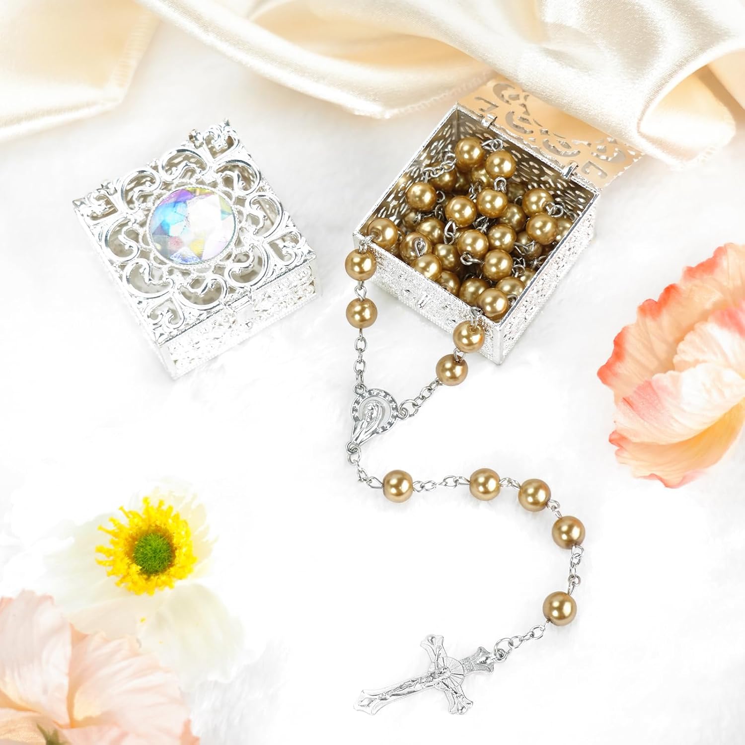 8mm Rosary Beads Necklace, Rosary Beads Catholic for Men and Women Comes in a Metal Gift Box, First Communion Rosary Necklace as Gifts(Dark gold) - Image 4