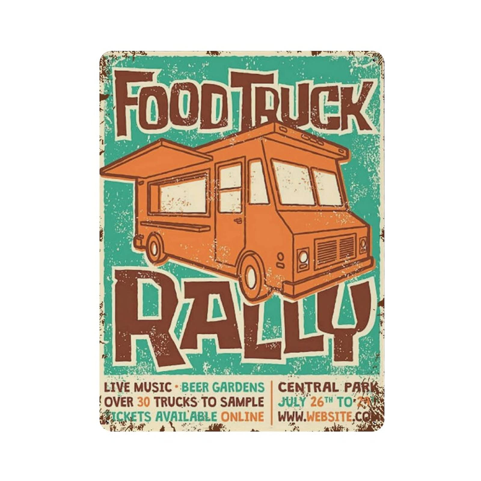Metal Tin Sign Food Truck Rally Vintage Tin Poster Metal Sign Wall Decoration Country Kitchen Home Garage Decor 16"x12"