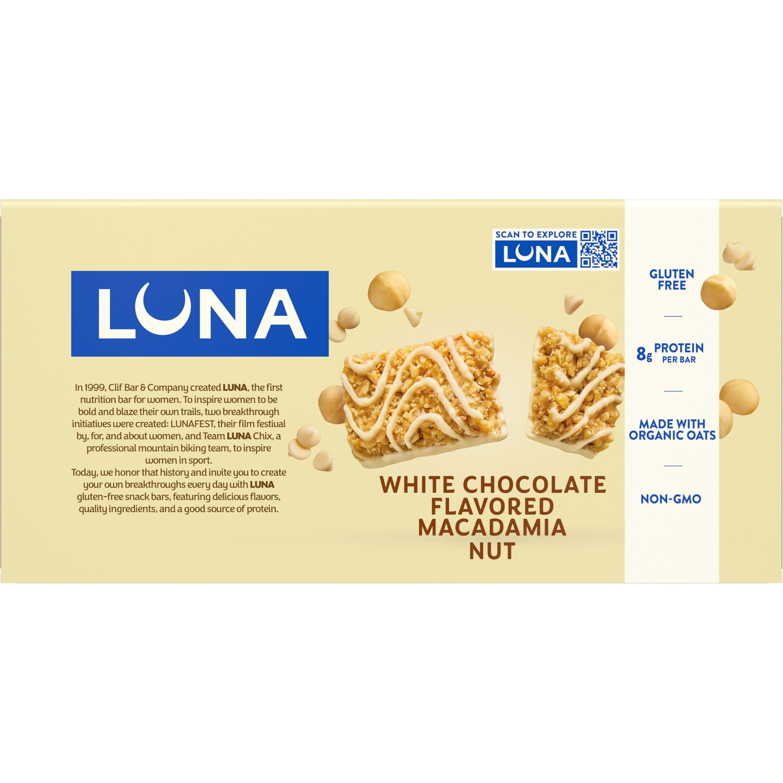 Clif Luna batonik, 0,960 kg, biała czekolada, makadamia, 15-częściowy